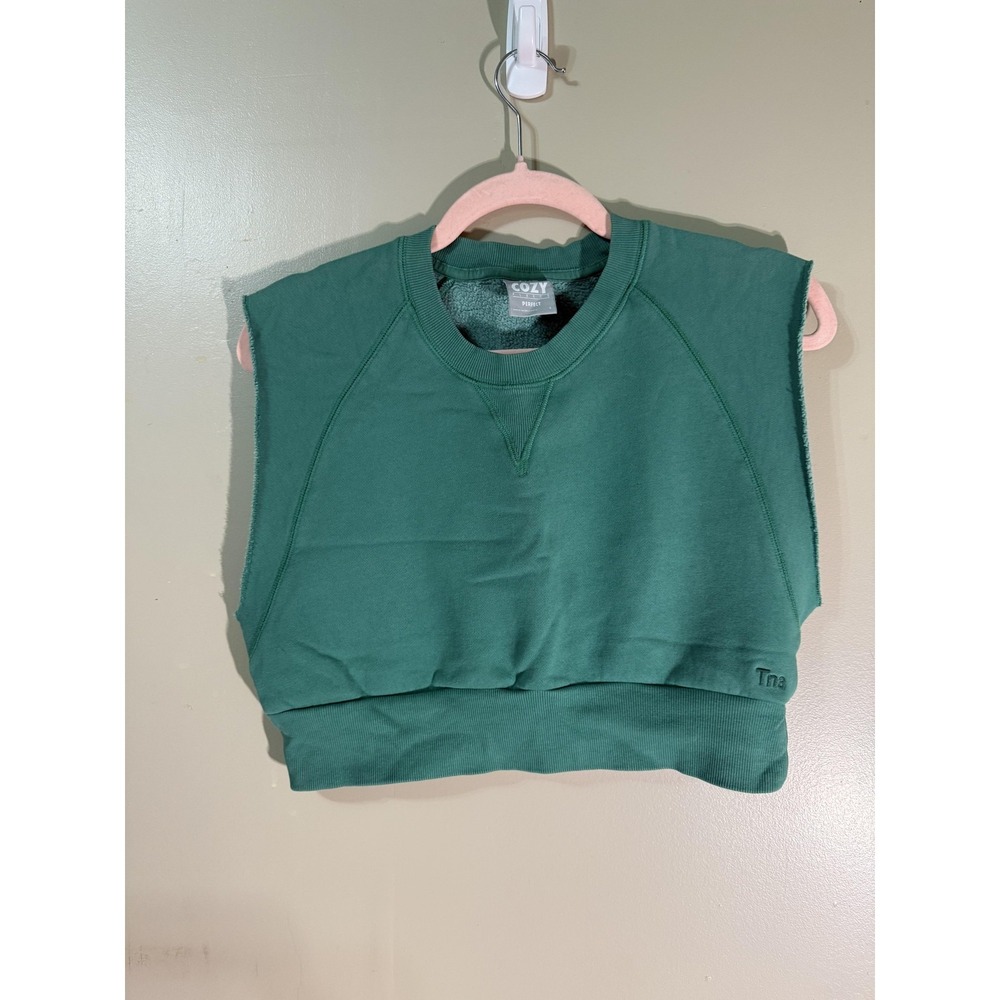 Tna Cozy Fleece Perfect Cropped Muscle Sweatshirt Green‎ Sleeveless Size S 94608